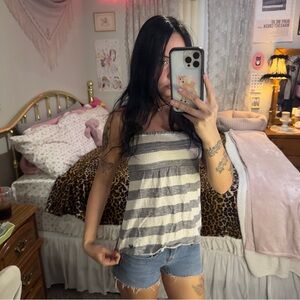 Y2K Roxy Striped Gray and White Women's Strapless Top